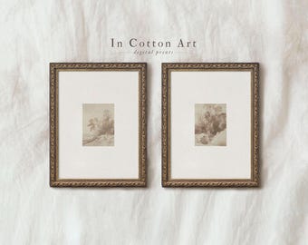 Set of 2 prints dainty, Vintage minimalist print set, Sepia landscape set of 2, 2 piece minimalist print, Minimalist neutral print set of 2