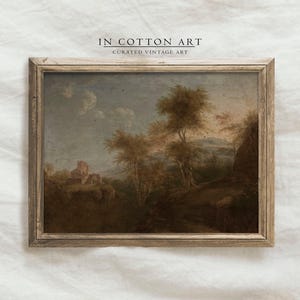 Vintage boomlandschapsschilderkunst / rustieke herfstkunstwerken / antiek huisdecor AFDRUKBAAR / warm getinte noodlijdende schilderij | P193 afbeelding 5