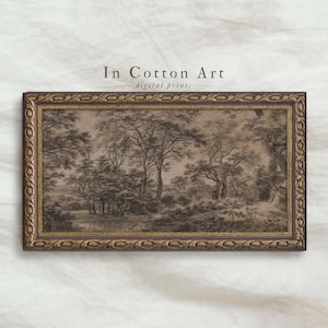 Vintage Narrow Moody Painting Above Bed / Long Horizontal Dark Landscape Art Print / Country Decor InCottonArt DIGITAL Download | P149