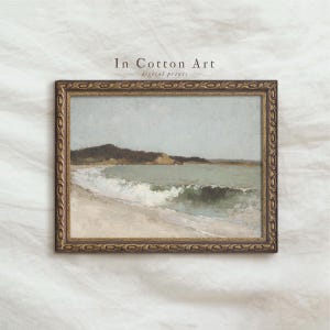 Impresión artística de playa neutra apagada / Pintura de paisaje marino vintage / Imprimible costero neutro / P16