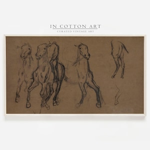 Vintage Drawing Frame TV Art / Horse Sketch Samsung TV Art Digital Download / Living room Moody Sketch | TV58