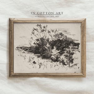 Antique Neutral Landscape Sketch PRINTABLE / Vintage Rustic Farmhouse Etching / Nature Scenery Wall Art Digital Download InCottonArt | D28 image 3