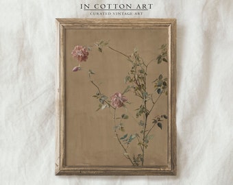 Vintage Botanical Print / Neutral Antique Rose Painting PRINTABLE / Floral Rustic Farmhouse Decor | P143