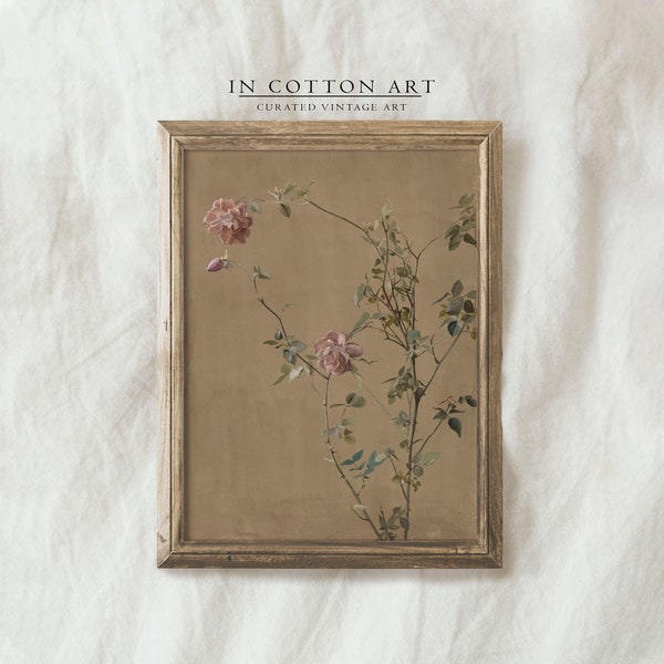 Vintage Botanical Print / Neutral Antique Rose Painting PRINTABLE / Floral Rustic Farmhouse Decor | P143