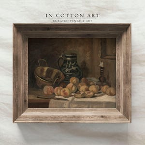 Moody Peach Still Life Oil Painting / Country Kitchen Art Print / Vintage Dark Wall Art / Farmhouse Wall Decor DIGITAL Download | P172 image 4