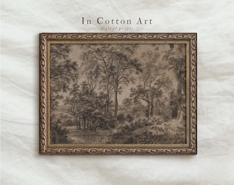 Antique Moody Watercolor Landscape Painting / Brown Dark Artwork PRINTABLE / Vintage Woodland Drawing | P149