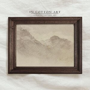 Minimalist Neutral Drawing PRINTABLE / Soft Beige Mountain Landscape Art Print / Vintage Rustic Sketch Print Digital Downloadable | D68 image 5
