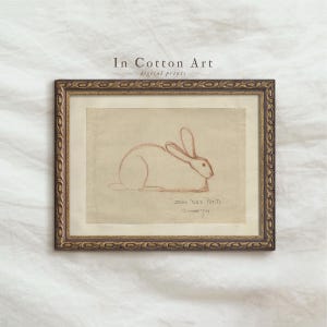 Minimalist Bunny Nursery Wall Art / Hand-Drawn Rabbit Drawing / Baby Room Decor / Woodland Animal Sketch / Bunny Illustration for Kids | D85