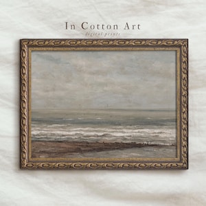 Soft Coastal Landscape Painting PRINTABLE / Vintage Neutral Seascape Print / Muted Wall Art Digital Download | P33