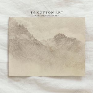 Minimalist Neutral Drawing PRINTABLE / Soft Beige Mountain Landscape Art Print / Vintage Rustic Sketch Print Digital Downloadable | D68 image 3
