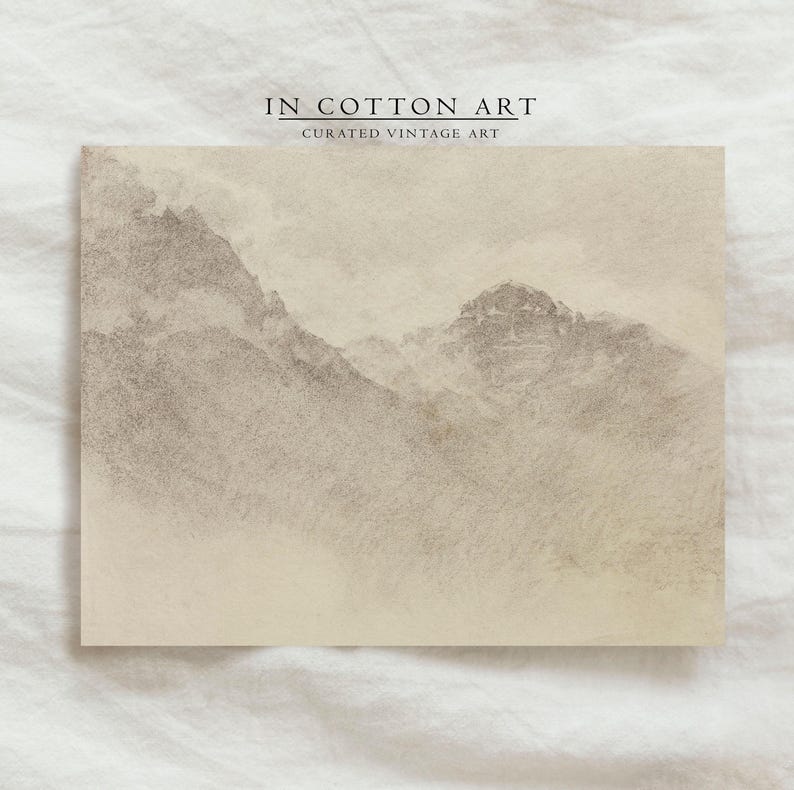 Minimalist Neutral Drawing PRINTABLE / Soft Beige Mountain Landscape Art Print / Vintage Rustic Sketch Print Digital Downloadable | D68 image 3