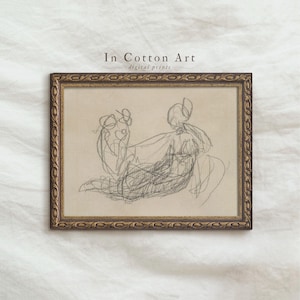 Female Figure Sketch PRINTABLE / Vintage Abstract Drawing Woman Art / Aged Drawing Print | D48