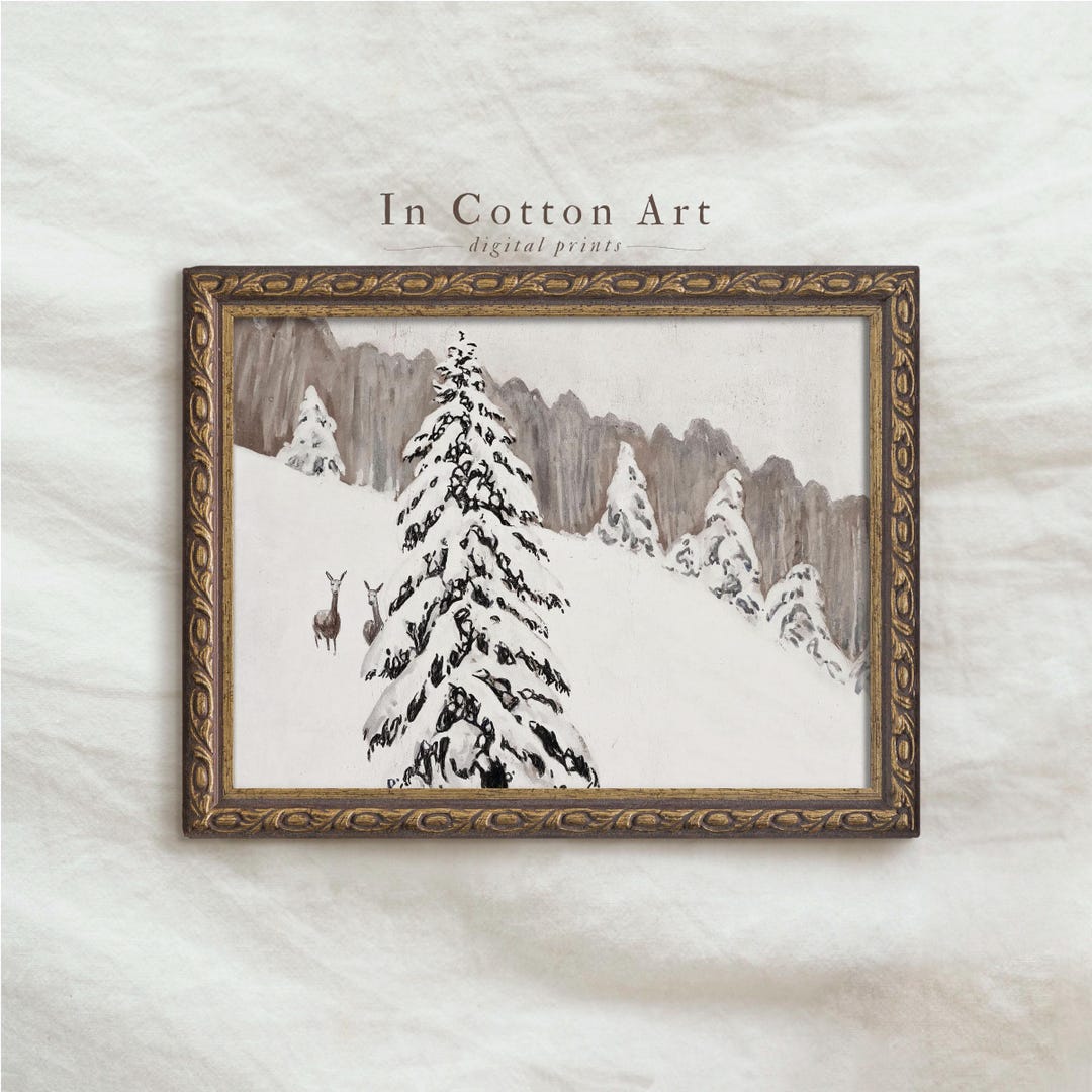 Vintage Snowy Winter Landscape / White Forest Holiday Wall Art ...