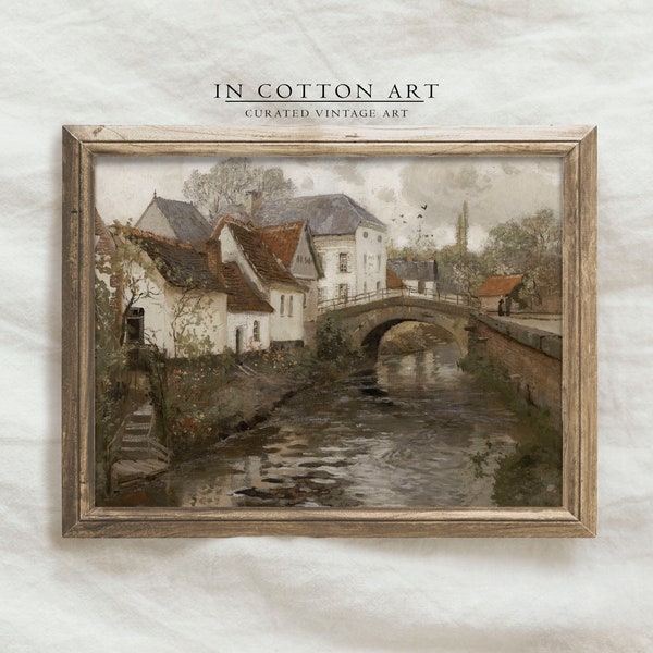 Country River Painting / Vintage European Print Downloadable PRINTABLE / Farmhouse Wall Decor | P28