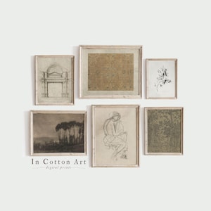 Vintage Gallery Wall Art Set: Neutral Warm Antique Prints (Digital Download) | S8