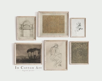 Vintage Gallery Wall Art Set: Neutral Warm Antique Prints (Digital Download) | S8