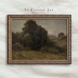 Vintage Green Moody Nature Landscape / Dark Scenery Art PRINTABLE / Antique Farmhouse Wall Decor | P117