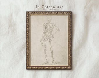 Printable Human Skeleton Sketch / Neutral Halloween Print / Farmhouse Halloween Art Print Vintage