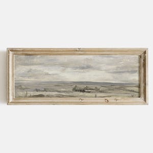 Large vintage seascape painting, Panoramic seascape above bed, Muted coastal print, Panoramic seascape oil painting, Large narrow wall art