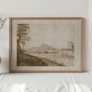 Vintage Rustic Lodge Wall Art / Peaceful Riverside Watercolor Painting / Muted Neutral Landscape PRINTABLE Digital | P180 image 7