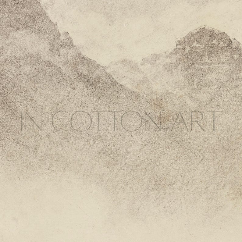 Minimalist Neutral Drawing PRINTABLE / Soft Beige Mountain Landscape Art Print / Vintage Rustic Sketch Print Digital Downloadable | D68 image 9