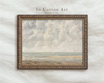 Vintage Seascape Print / Antique Coastal Oil Painting PRINTABLE / Muted Neutral Wall Art / Bathroom Minimal Art Print | P177