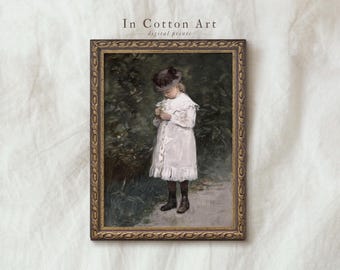 Moody Vintage Child Portrait Printable Painting, Antique Style Art Print, Dark Classical Wall Decor for Nursery | P142