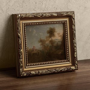 Vintage boomlandschapsschilderkunst / rustieke herfstkunstwerken / antiek huisdecor AFDRUKBAAR / warm getinte noodlijdende schilderij | P193 afbeelding 6