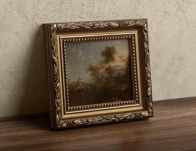 Vintage boomlandschapsschilderkunst / rustieke herfstkunstwerken / antiek huisdecor AFDRUKBAAR / warm getinte noodlijdende schilderij | P193 afbeelding 6