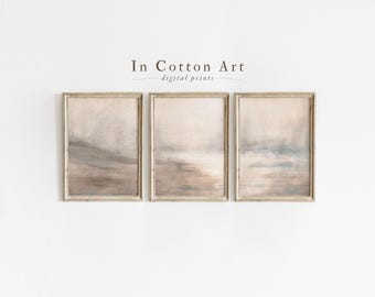 3 piece neutral art above bed, Calming neutral wall art abstract, Set of 3 prints for bedroom, Printable muted wall art set, Farmhouse print