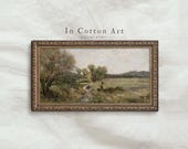Vintage Narrow Landscape Farmhouse Wall Art PRINTABLE / Panoramic Oil Painting / Above Bed Art Print | P81