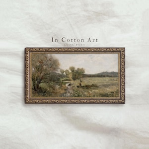 Vintage Narrow Landscape Farmhouse Wall Art PRINTABLE / Panoramic Oil Painting / Above Bed Art Print | P81