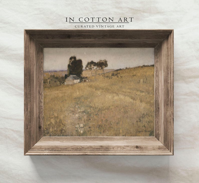 Vintage zomer land landschapsschilderkunst AFDRUKBAAR / antieke cottage landschap kunst aan de muur / warme kunstprint digitaal Dwonload | P32 afbeelding 3