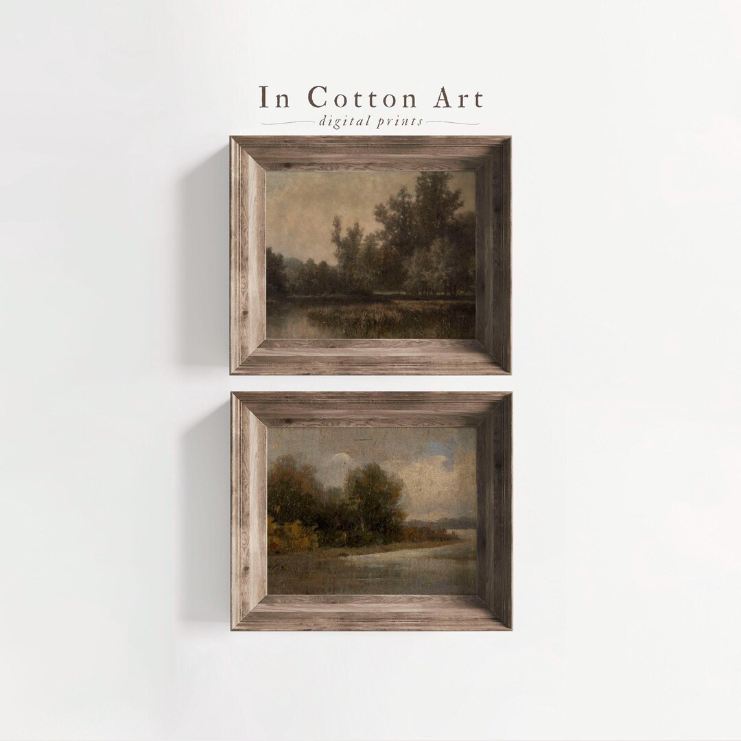 Rustic Fall Lake Landscape Wall Decor SET / Moody Autumn Oil Painting ...