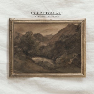 Vintage Moody Watercolor Landscape / Brown Dark Painting PRINTABLE / Antique Scenery Drawing | P135