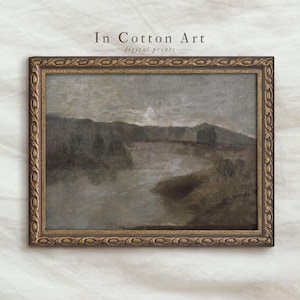 Antique Moody Scenery Painting PRINTABLE/ Vintage Hazy Landscape Print / Muted Gray Wall Art | P129