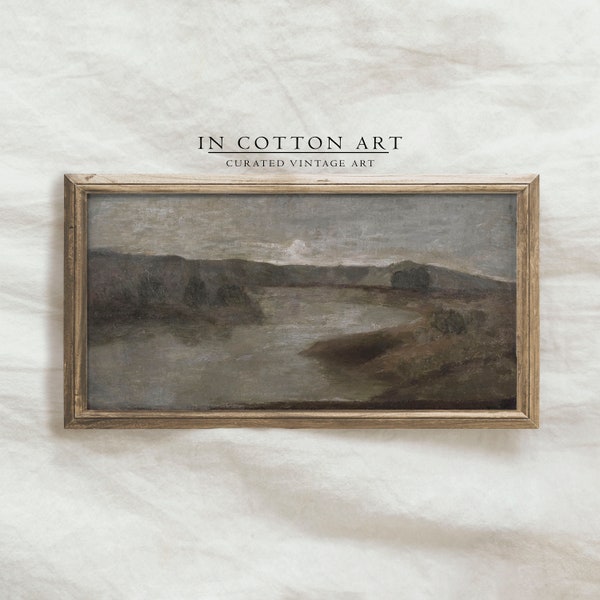Panoramic Vintage Muted Landscape / Vintage Narrow Oil Painting / Misty Scenery PRINTABLE | P129