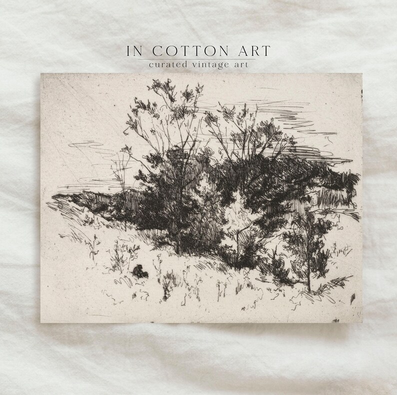 Antique Neutral Landscape Sketch PRINTABLE / Vintage Rustic Farmhouse Etching / Nature Scenery Wall Art Digital Download InCottonArt | D28 image 5