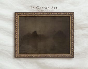 Vintage Dark Abstract Scenery Art Print / Large Moody Landscape PRINTABLE / Antique Distressed Seascape Oil Painting DIGITAL | P189
