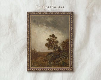 Moody Country Landscape Painting / Vintage Farmhouse Wall Art PRINTABLE Digital / Downloadable Print