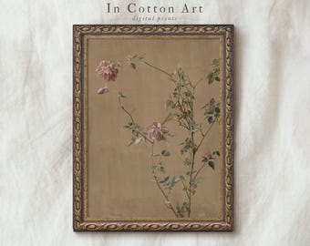 Vintage Botanical Print / Neutral Antique Rose Painting PRINTABLE / Floral Rustic Farmhouse Decor | P143