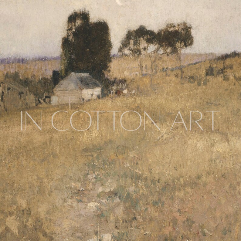Vintage zomer land landschapsschilderkunst AFDRUKBAAR / antieke cottage landschap kunst aan de muur / warme kunstprint digitaal Dwonload | P32 afbeelding 9