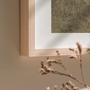 Ink sketch vintage wall art, Antique classic sketch, Farmhouse moody wall art, Vintage textile wall art print, Woodland landscape drawing image 7
