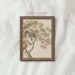 Vintage Rustic Tree Drawing PRINTABLE / Antique Nature Sketch Art / Minimalist Neutral Etching Download | D169