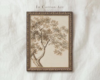 Vintage Rustic Tree Drawing PRINTABLE / Antique Nature Sketch Art / Minimalist Neutral Etching Download | D169