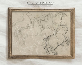 Vintage Horse Print / Rustic Farmhouse Sketch Art / Neutral Drawing Wall Art PRINTABLE Digital | D45