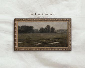Long Narrow Moody Wall Art / PRINTABLE Vintage Landscape Oil Painting / Antique Farmhouse Digital Print | P104