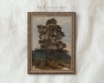 Moody Pine Tree Digital Print / Rustic Nature Wall Art / Vintage Botanical Landscape Decor / Antique Print in Earth Tones PRINTABLE | P269