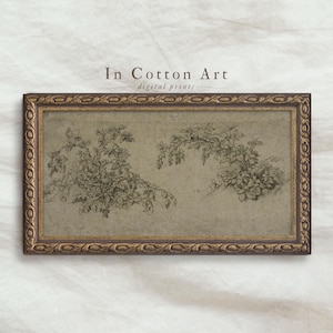 Vintage Moody Botanical Sketch Panoramic / Large Scale Horizontal Wall Art / Plant Drawing Narrow DIGITAL Download | D8