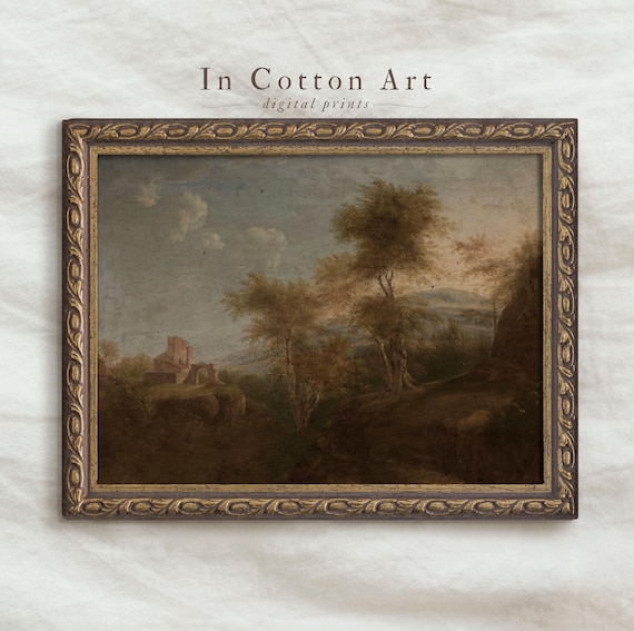 Vintage Tree Landscape Painting / Rustic Autumn Artwork / Antique Home Decor PRINTABLE / Warm Toned Distressed Painting | P193